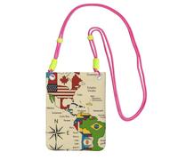 DIEzig Colorful Map Of Americas Coun Printing Crossbody Phone Case For Adult Wallet Crossbody Shoulder Bag With Detachable Shoulder Strap