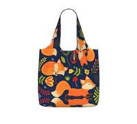 DIEzig Cute Animal Fox Flower Printed Foldable Tote Bag for Shopping, Reusable Grocery Bag, Lightweight Compact Travel Bag