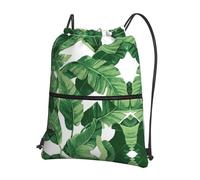 DIEzig Cute green palm leaves Print Adjustable Strap Backpack, Collapsible Drawstring Bag with Zipper for Weekend Adventure