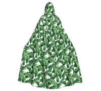 DIEzig Cute Green Palm Leaves Printing Hooded Cloak,Adult Carnival Party Supplies Halloween Cloak,Ideal For Cosplay Stage Events