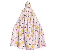 DIEzig Cute Rice Balls And Stars Pattern Printing Hooded Cloak,Adult Carnival Party Supplies Halloween Cloak,Ideal For Cosplay Stage Events