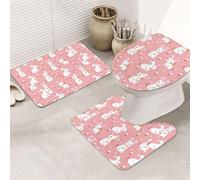 DIEzig Cute White Rabbit Printing Bathroom Rugs Set, Flannel Non Slip Rug Set For Bathroom Guest Suite, Includes Three Shapes