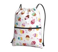 DIEzig Delicious Cupcakes Print Adjustable Strap Backpack, Collapsible Drawstring Bag with Zipper for Weekend Adventure