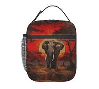 DIEzig Elephant Sunset Print Portable Cooler Bag, Insulated Lunch Bag, Thermal Lunch Tote for Meal Storage Transport
