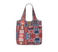 DIEzig England Symbols Printed Foldable Tote Bag for Shopping, Reusable Grocery Bag, Lightweight Compact Travel Bag