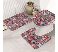 DIEzig England Symbols Printing Bathroom Rugs Set, Flannel Non Slip Rug Set For Bathroom Guest Suite, Includes Three Shapes