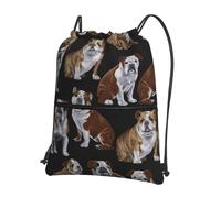DIEzig English Bulldogs Print Adjustable Strap Backpack, Collapsible Drawstring Bag with Zipper for Weekend Adventure