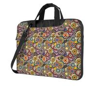 DIEzig Ethnic Circles Floral Pattern Print Laptop Bag Oxford Cloth Shoulder Tote Soft Fabric Comfortable Padded Case For Everyday Use