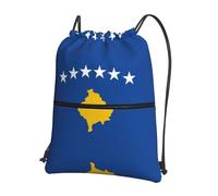 DIEzig Flag of Kosovo Print Adjustable Strap Backpack, Collapsible Drawstring Bag with Zipper for Weekend Adventure