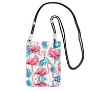 DIEzig Flamingo Bird Green Plant Leaf Printing Crossbody Phone Case For Adult Wallet Crossbody Shoulder Bag With Detachable Shoulder Strap