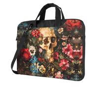 DIEzig Floral Skull Print Laptop Bag Oxford Cloth Shoulder Tote Soft Fabric Comfortable Padded Case For Everyday Use