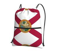 DIEzig Florida State Flag Print Adjustable Strap Backpack, Collapsible Drawstring Bag with Zipper for Weekend Adventure
