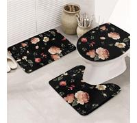 DIEzig Flowers Printing Bathroom Rugs Set, Flannel Non Slip Rug Set For Bathroom Guest Suite, Includes Three Shapes