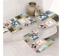 DIEzig French Bulldog Printing Bathroom Rugs Set, Flannel Non Slip Rug Set For Bathroom Guest Suite, Includes Three Shapes