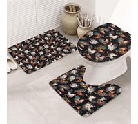 DIEzig French Roosters Printing Bathroom Rugs Set, Flannel Non Slip Rug Set For Bathroom Guest Suite, Includes Three Shapes