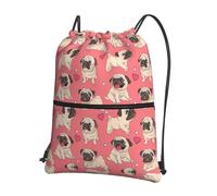 DIEzig Funny Cartoon Pug Puppy Dog Print Adjustable Strap Backpack, Collapsible Drawstring Bag with Zipper for Weekend Adventure