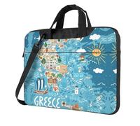 DIEzig Greece Map Print Laptop Bag Oxford Cloth Shoulder Tote Soft Fabric Comfortable Padded Case For Everyday Use