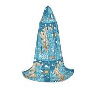 DIEzig Greece Map Stage Performance Hooded Cape For Teenagers Gothic Fantasy Medieval Cosplay Costume Long Cape