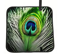DIEzig Green Peacock Feather Printed Compact Foldable Sitting Pad Oxford Base, Portable Cushion for Fishing Sports Events