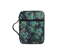 DIEzig Green Succulent Printed Bible Storage Organizer Bag with Multi-Pockets Versatile Carry Bag for Book Tablet & Pen