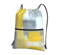 DIEzig Grey And Yellow Abstract Art Painting Print Adjustable Strap Backpack, Collapsible Drawstring Bag with Zipper for Weekend Adventure