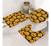 DIEzig Halloween Pumpkin Patterns Printing Bathroom Rugs Set, Flannel Non Slip Rug Set For Bathroom Guest Suite, Includes Three Shapes