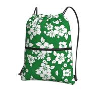 DIEzig Hawaii Flower Print Adjustable Strap Backpack, Collapsible Drawstring Bag with Zipper for Weekend Adventure