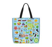 DIEzig Ireland Map With Icons 1-Pack Economical 15.7"X19.6" Tote Bags, Lightweight Largereusable Grocery Shopping Cloth Bags