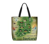 DIEzig Ireland Map With Landmarks 1-Pack Economical 15.7"X19.6" Tote Bags, Lightweight Largereusable Grocery Shopping Cloth Bags