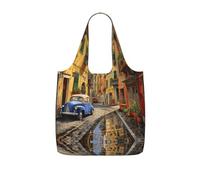 DIEzig Italian Street Printed Foldable Tote Bag for Shopping, Reusable Grocery Bag, Lightweight Compact Travel Bag