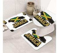 DIEzig Jamaica Map Outline Printing Bathroom Rugs Set, Flannel Non Slip Rug Set For Bathroom Guest Suite, Includes Three Shapes