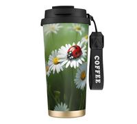 DIEzig Ladybug On Daisy Flower Coffee Mug Stainless Steel Vacuum Insulated Coffee Tumbler with Flip Lid for Home Office Travel