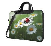 DIEzig Ladybug On Daisy Flower Print Laptop Bag Oxford Cloth Shoulder Tote Soft Fabric Comfortable Padded Case For Everyday Use