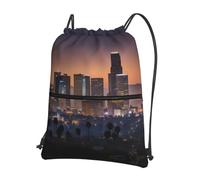 DIEzig Los Angeles Skyline Print Adjustable Strap Backpack, Collapsible Drawstring Bag with Zipper for Weekend Adventure