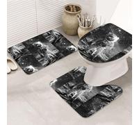 DIEzig Lunar Astronaut Printing Bathroom Rugs Set, Flannel Non Slip Rug Set For Bathroom Guest Suite, Includes Three Shapes