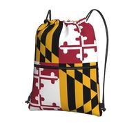 DIEzig Maryland State Flag Print Adjustable Strap Backpack, Collapsible Drawstring Bag with Zipper for Weekend Adventure