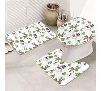 DIEzig Merry Christmas Happy Printing Bathroom Rugs Set, Flannel Non Slip Rug Set For Bathroom Guest Suite, Includes Three Shapes
