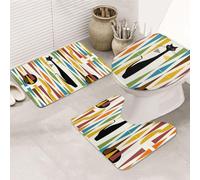 DIEzig Mid-Century Modern Art Cat Printing Bathroom Rugs Set, Flannel Non Slip Rug Set For Bathroom Guest Suite, Includes Three Shapes