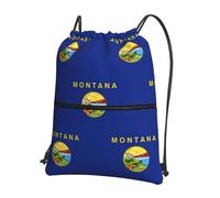 DIEzig Montana State Flag Print Adjustable Strap Backpack, Collapsible Drawstring Bag with Zipper for Weekend Adventure