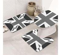 DIEzig National Flag Of The United Kingdom Printing Bathroom Rugs Set, Flannel Non Slip Rug Set For Bathroom Guest Suite, Includes Three Shapes