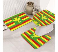 DIEzig Native Hawaiian Flag Printing Bathroom Rugs Set, Flannel Non Slip Rug Set For Bathroom Guest Suite, Includes Three Shapes
