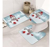DIEzig Naughty Snowman Printing Bathroom Rugs Set, Flannel Non Slip Rug Set For Bathroom Guest Suite, Includes Three Shapes
