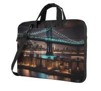 DIEzig New York Manhattan Bridge Night Print Laptop Bag Oxford Cloth Shoulder Tote Soft Fabric Comfortable Padded Case For Everyday Use