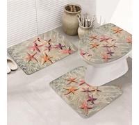 DIEzig Ocean Starfish Printing Bathroom Rugs Set, Flannel Non Slip Rug Set For Bathroom Guest Suite, Includes Three Shapes