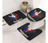 DIEzig Philippine Gesture Printing Bathroom Rugs Set, Flannel Non Slip Rug Set For Bathroom Guest Suite, Includes Three Shapes