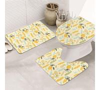 DIEzig Pineapple Pattern Printing Bathroom Rugs Set, Flannel Non Slip Rug Set For Bathroom Guest Suite, Includes Three Shapes
