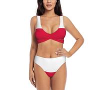 DIEzig Polish Flag Ladies Bikini Set Cross Over Front,U Back Bathing Suit Made from Quick Dry Fabric Black