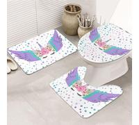 DIEzig Purple Wings Printing Bathroom Rugs Set, Flannel Non Slip Rug Set For Bathroom Guest Suite, Includes Three Shapes