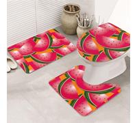 DIEzig Ripe Watermelon Slice Printing Bathroom Rugs Set, Flannel Non Slip Rug Set For Bathroom Guest Suite, Includes Three Shapes
