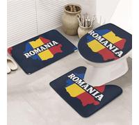 DIEzig Romania Map Printing Bathroom Rugs Set, Flannel Non Slip Rug Set For Bathroom Guest Suite, Includes Three Shapes